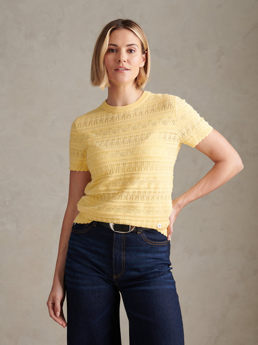 Womens Pointelle Knit T-Shirt Mellow Yellow