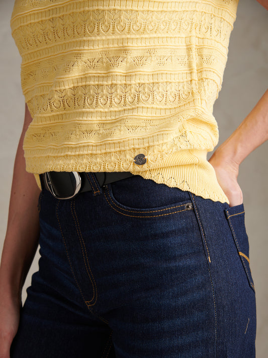 Womens Pointelle Knit T-Shirt Mellow Yellow