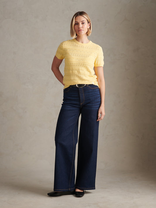 Womens Pointelle Knit T-Shirt Mellow Yellow