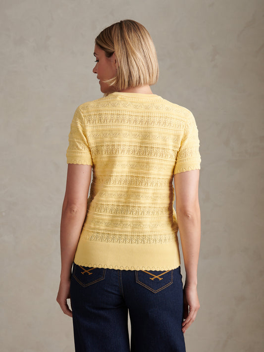 Womens Pointelle Knit T-Shirt Mellow Yellow