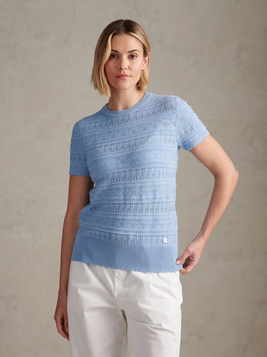Womens Pointelle Knit T-Shirt Open Air