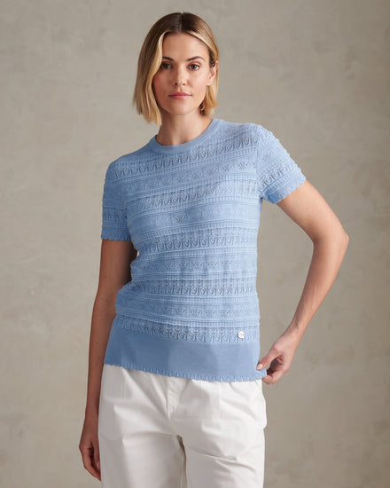 Womens Pointelle Knit T-Shirt Open Air
