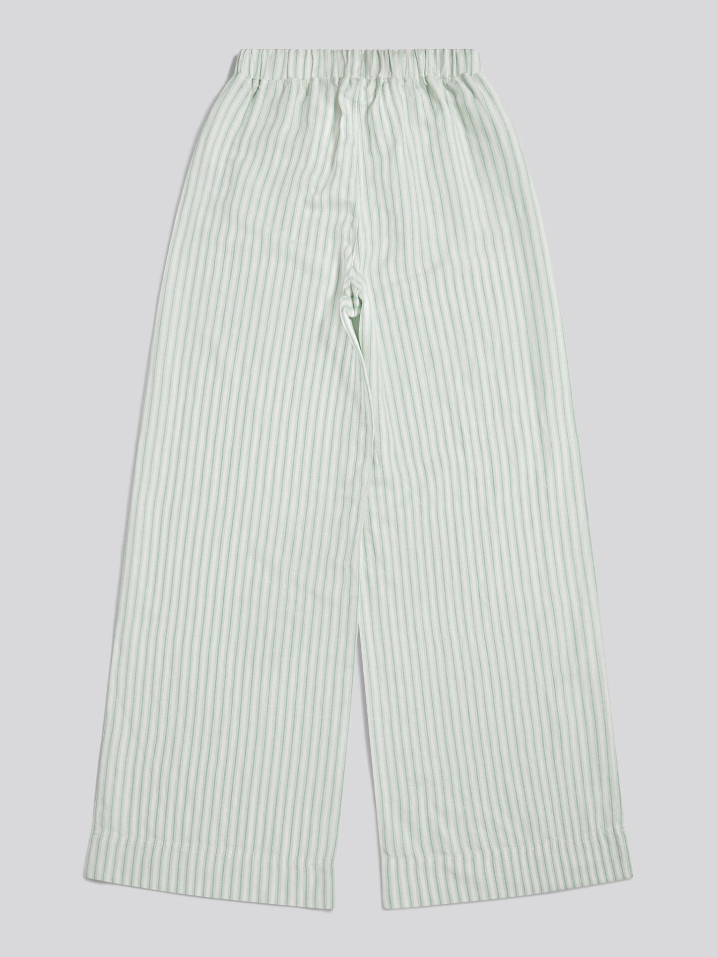 Womens Linen Stripe Drawstring Wide Leg Trousers Misty Jade