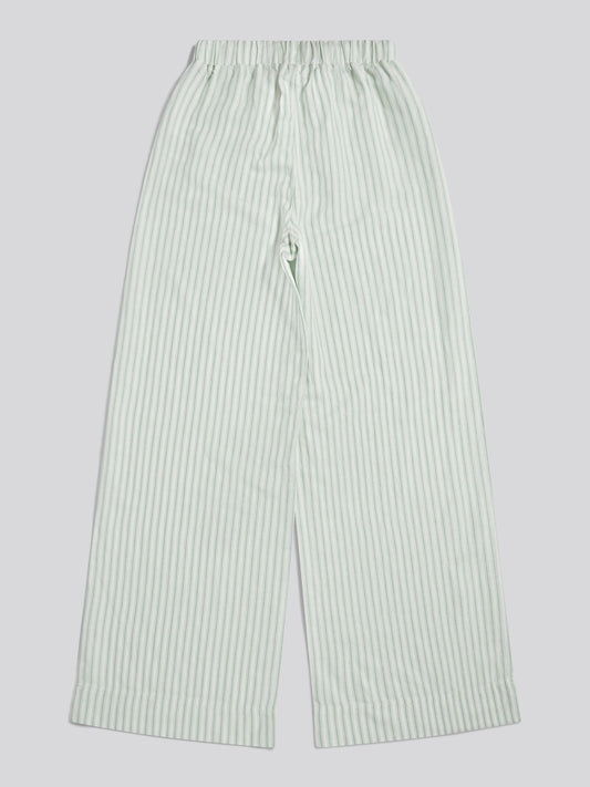 Womens Linen Stripe Drawstring Wide Leg Trousers Misty Jade