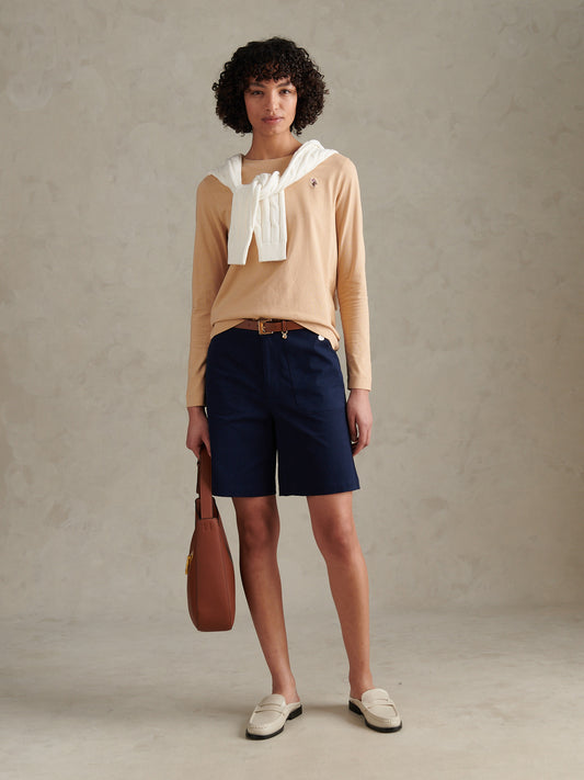 Womens Longline Chino Shorts Navy Iris
