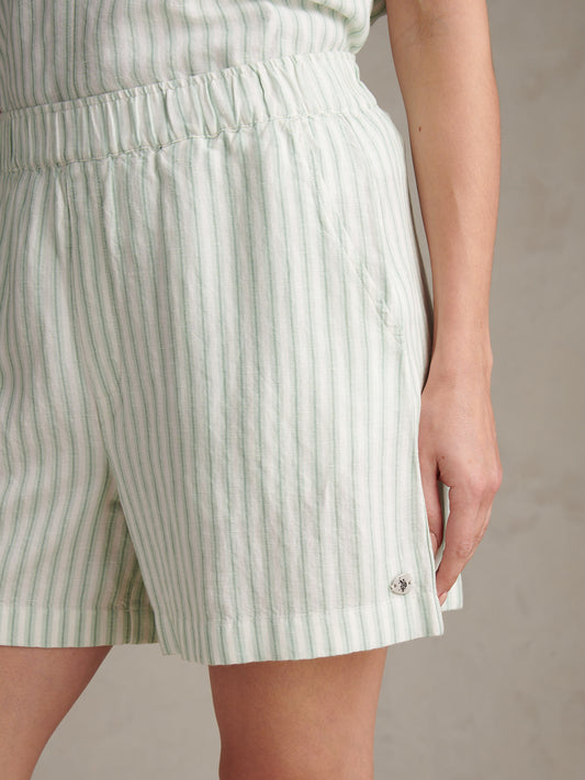 Womens Linen Blend Stripe Boxer Short Misty Jade