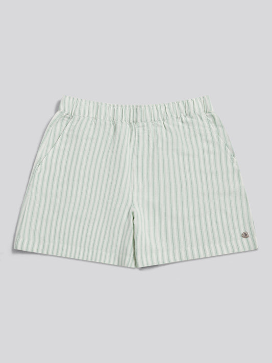 Womens Linen Blend Stripe Boxer Short Misty Jade