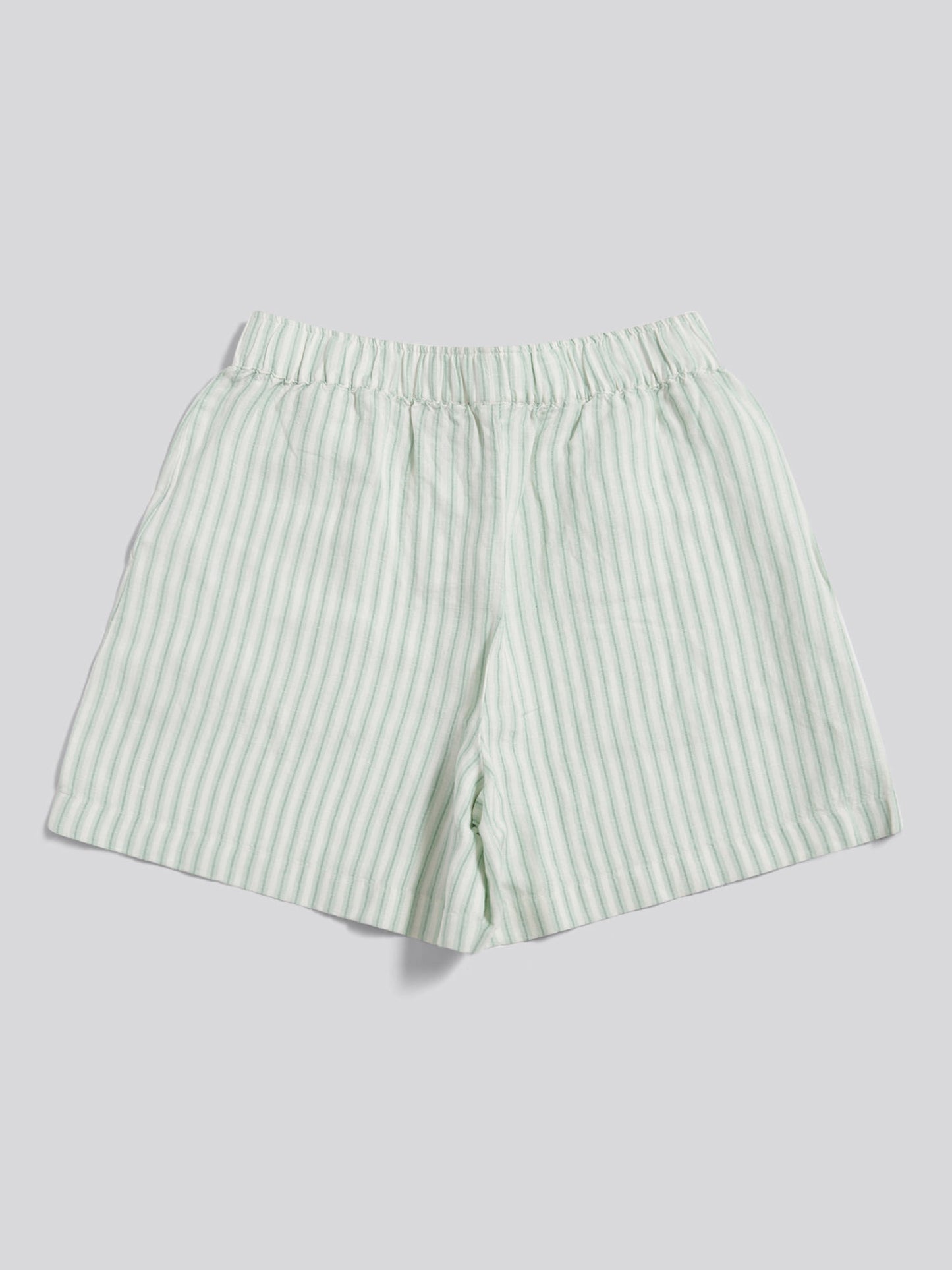 Womens Linen Blend Stripe Boxer Short Misty Jade