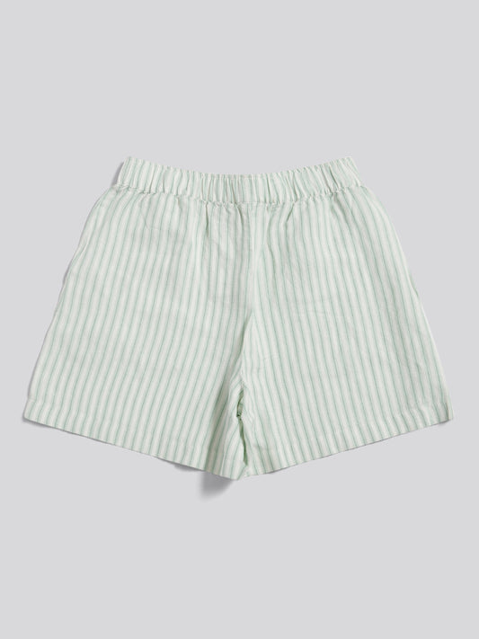 Womens Linen Blend Stripe Boxer Short Misty Jade
