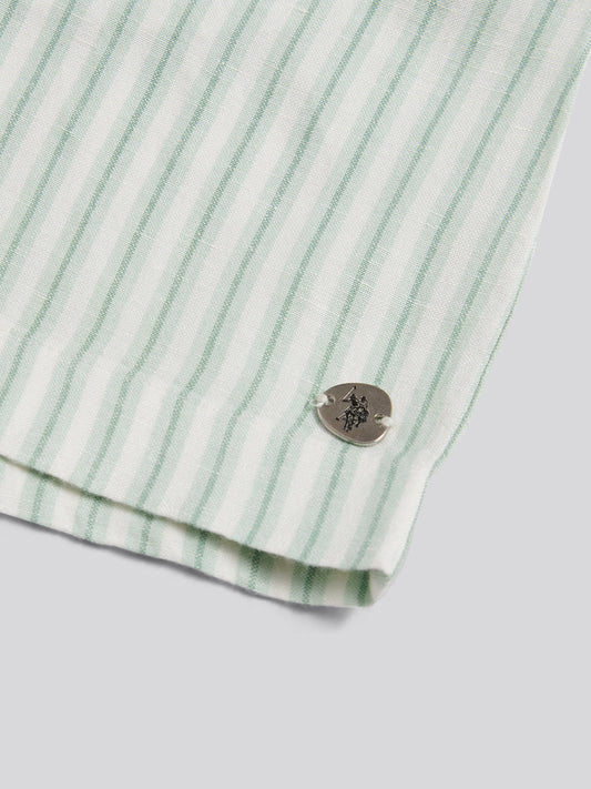 Womens Linen Blend Stripe Boxer Short Misty Jade
