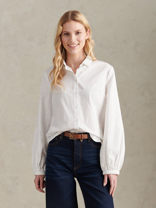 Womens Broderie Detail Loose Fit Shirt Bright White