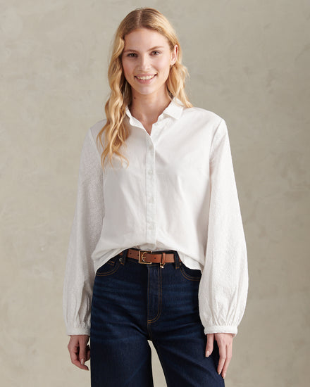 Womens Broderie Detail Loose Fit Shirt Bright White