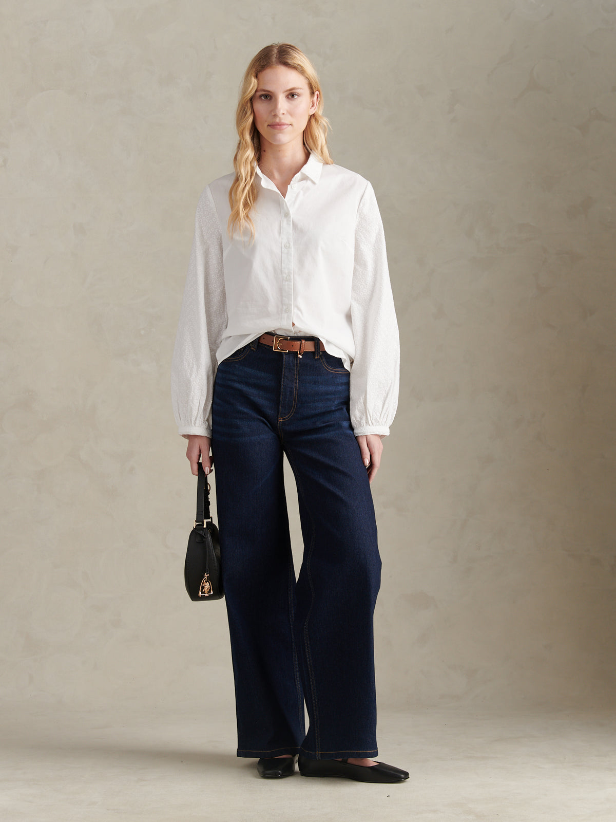 Womens Broderie Detail Loose Fit Shirt Bright White
