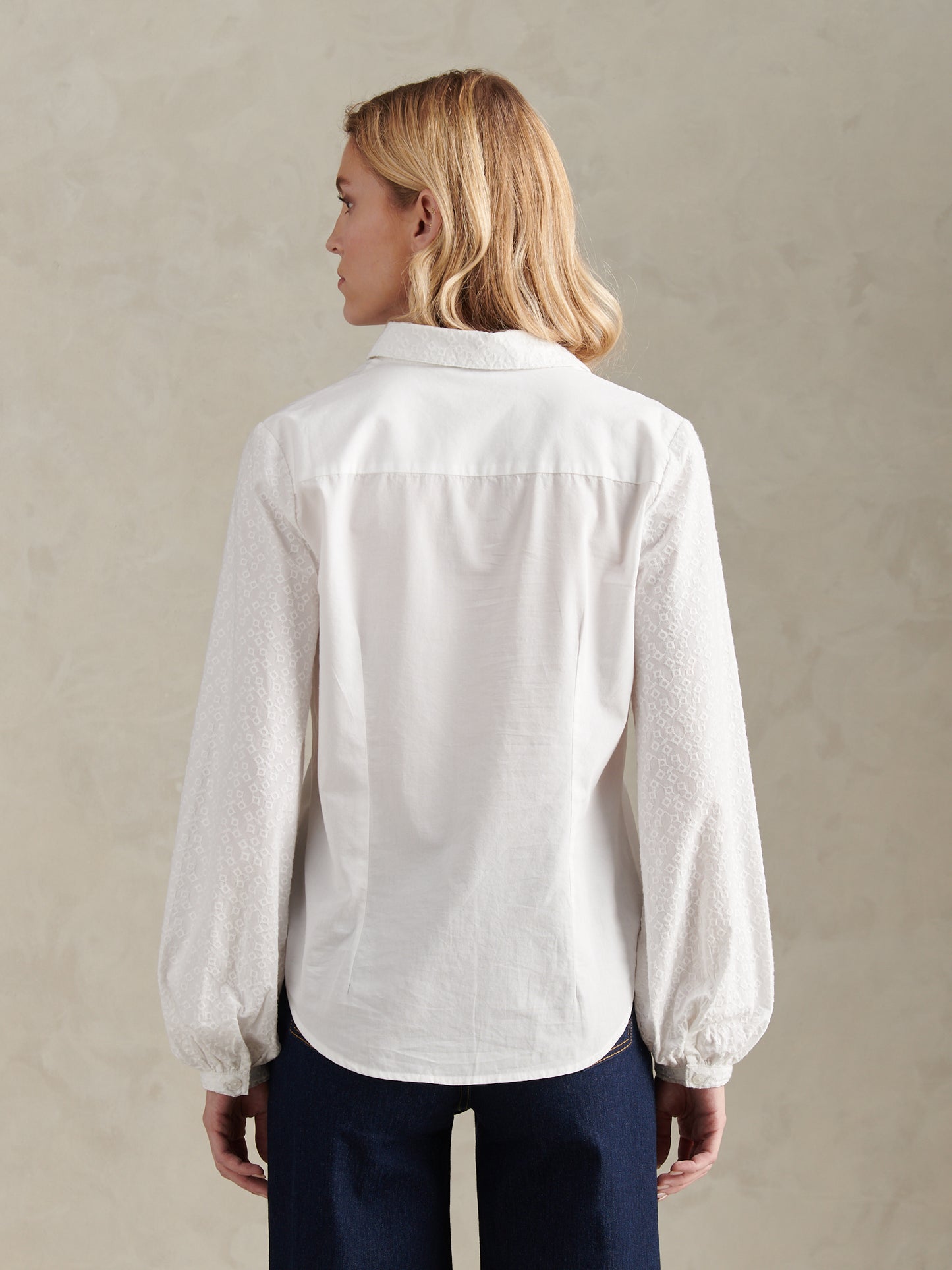 Womens Broderie Detail Loose Fit Shirt Bright White