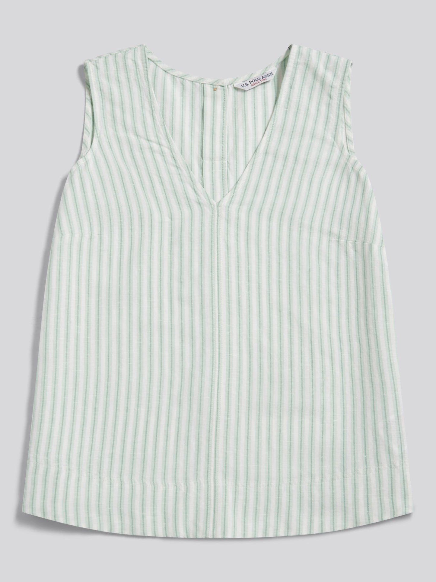 Womens Linen Blend Stripe V-Neck Shell Top Misty Jade
