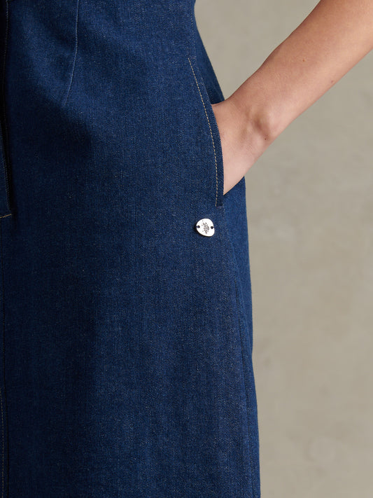 Womens Denim Midi Shirt Dress Mid Wash
