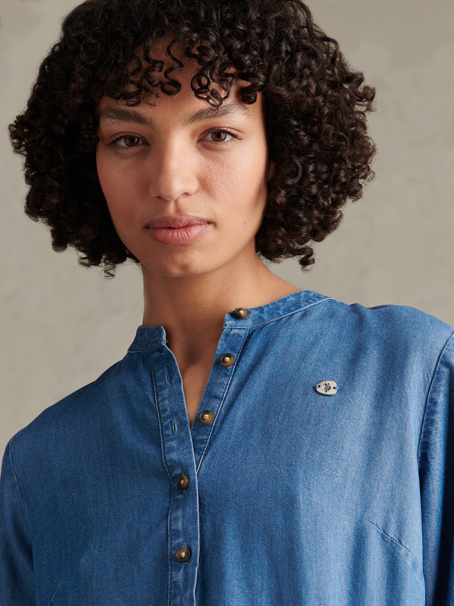Womens Chambray Mini Tiered Smock Dress Light Blue Chambray