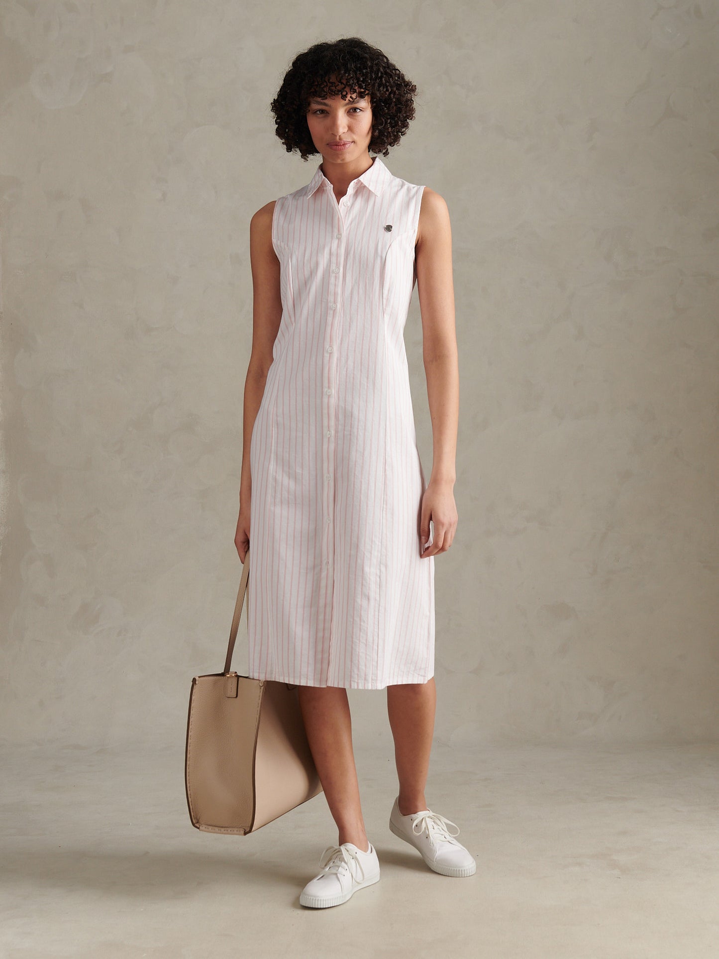 Womens Sleeveless Tie Back Midi Shirt Dress Crystal Rose