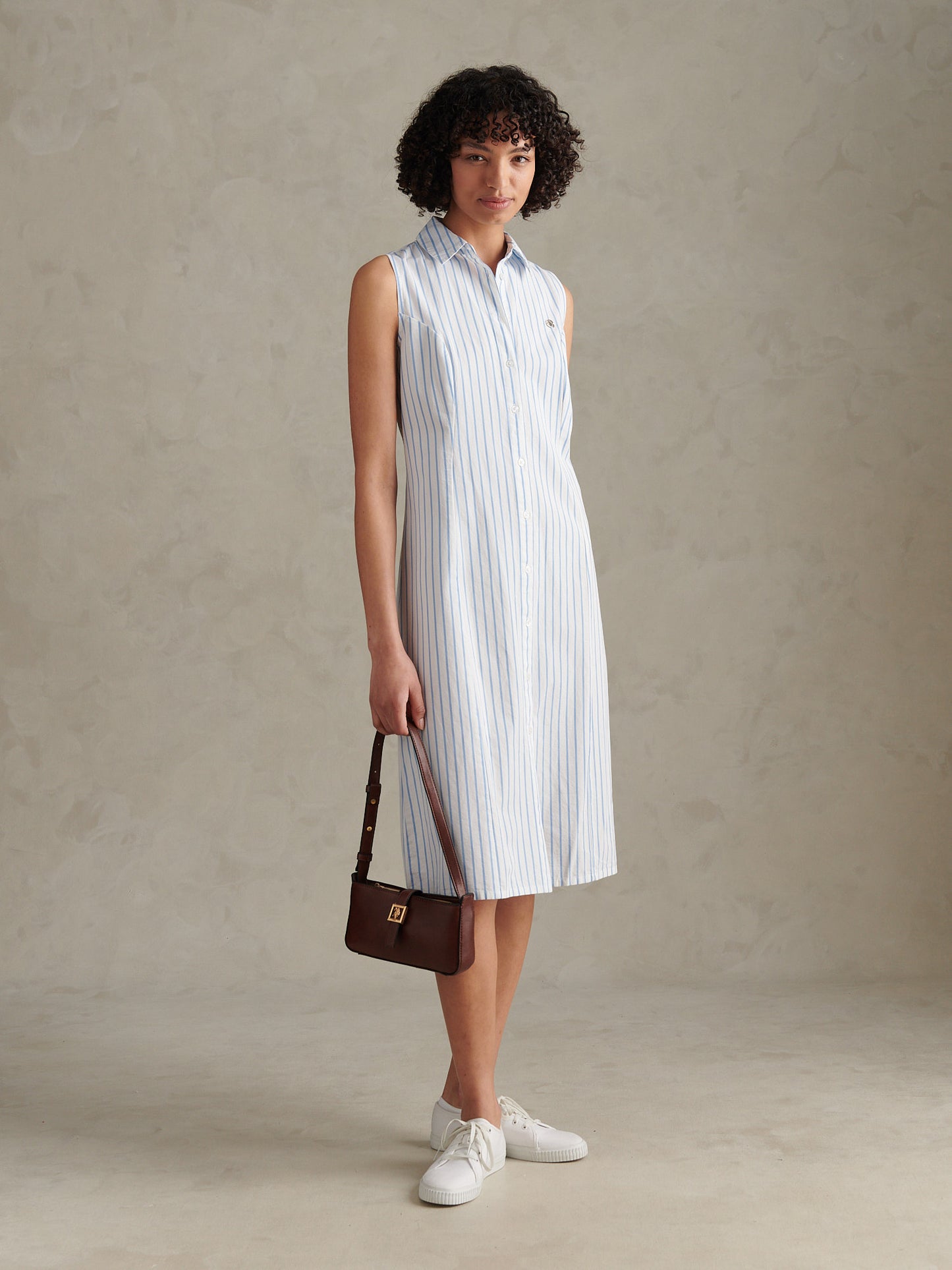Womens Sleeveless Tie Back Midi Shirt Dress Open Air