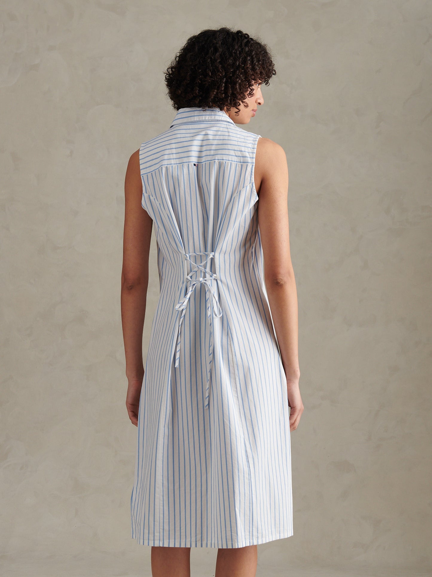 Womens Sleeveless Tie Back Midi Shirt Dress Open Air