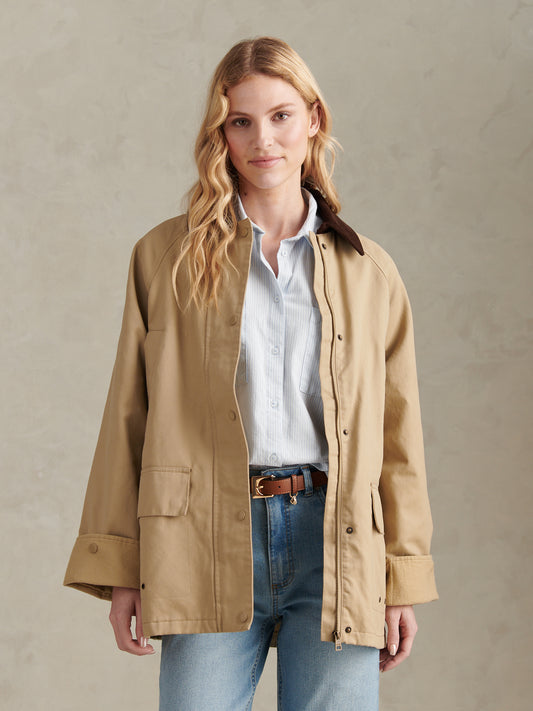 Womens Waxed Cotton Short Parka Trench Coat