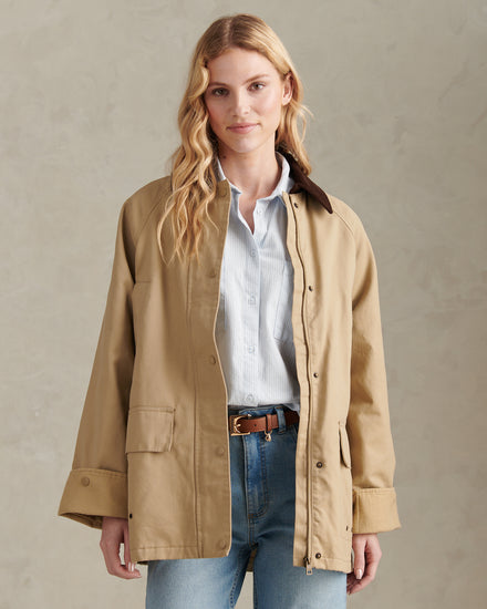Womens Waxed Cotton Short Parka Trench Coat