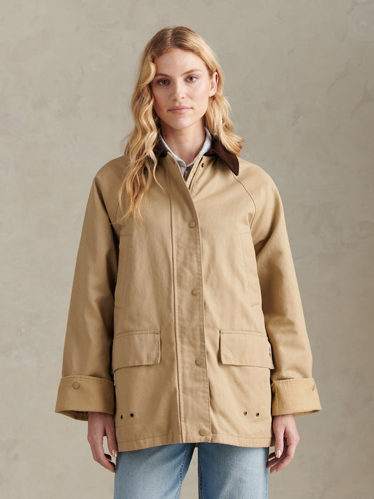 Womens Waxed Cotton Short Parka Trench Coat