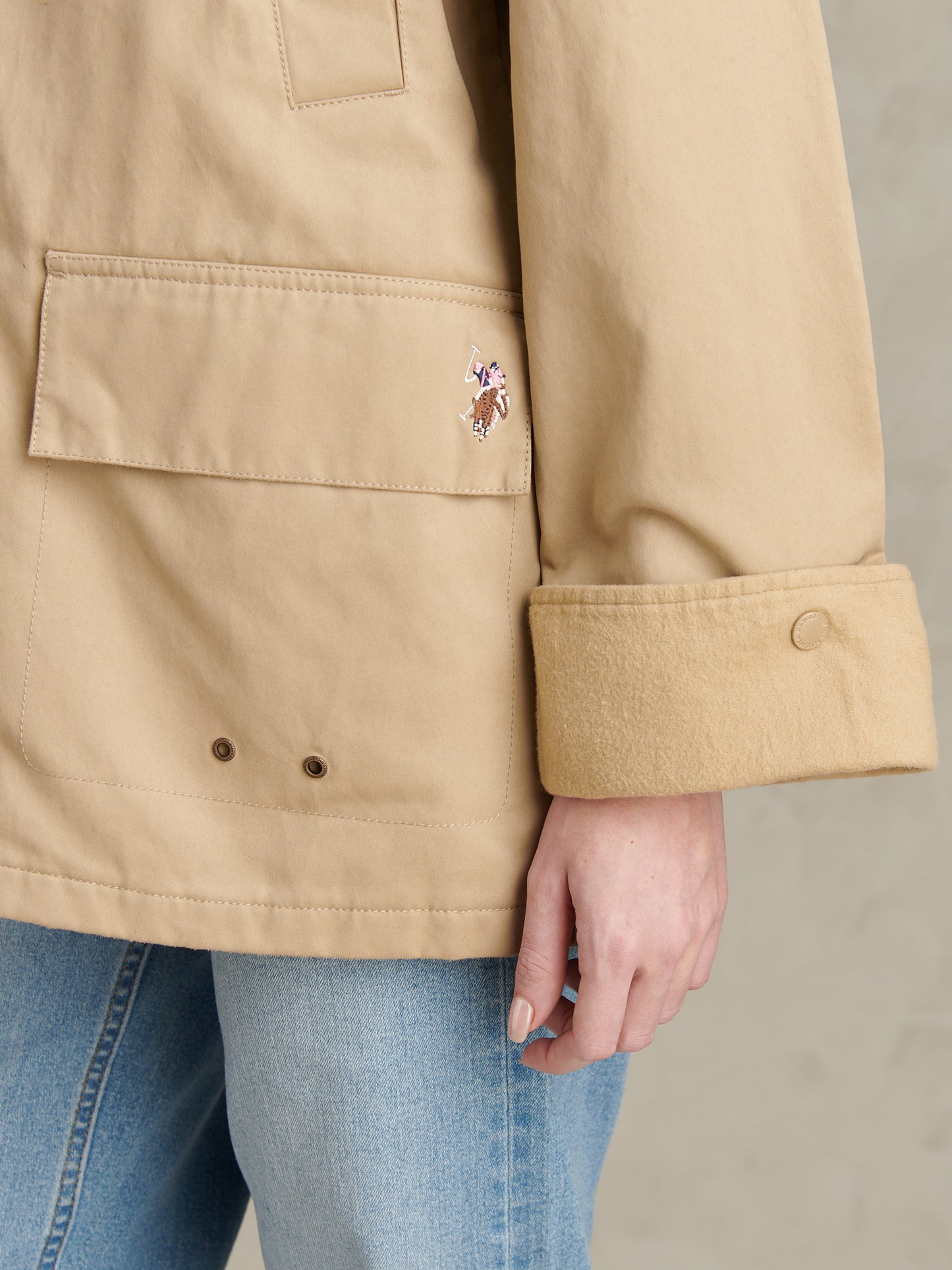 Womens Waxed Cotton Short Parka Trench Coat