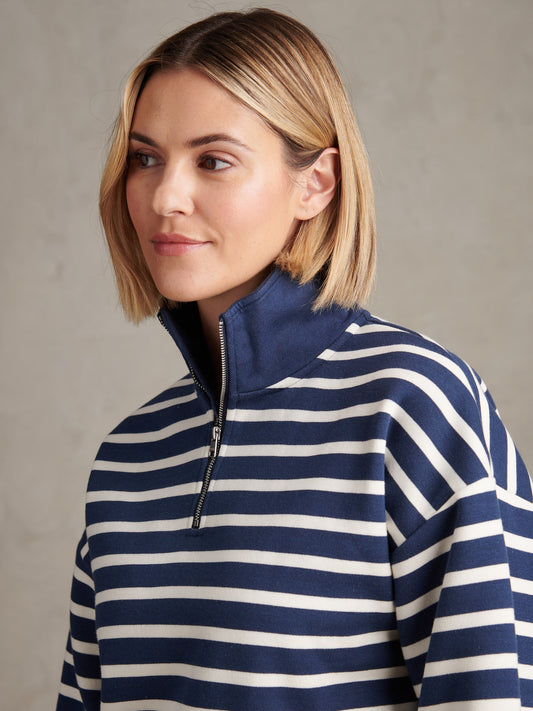 Womens Funnel Neck Stripe Sweatshirt Navy Iris