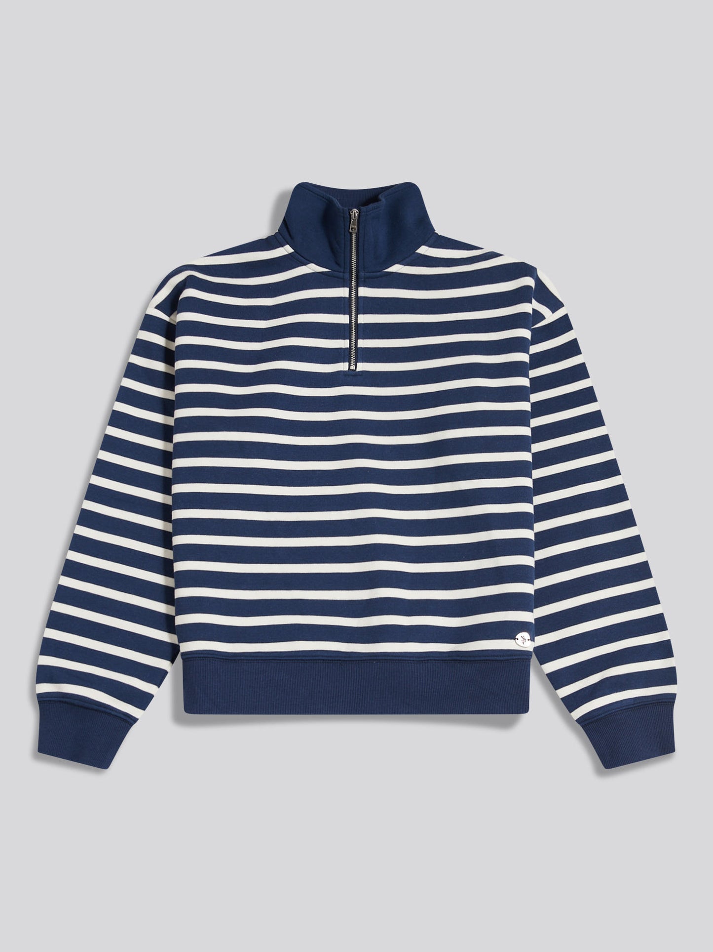 Womens Funnel Neck Stripe Sweatshirt Navy Iris