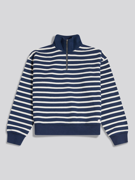 Womens Funnel Neck Stripe Sweatshirt Navy Iris