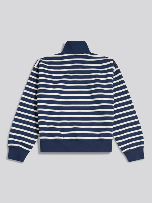 Womens Funnel Neck Stripe Sweatshirt Navy Iris