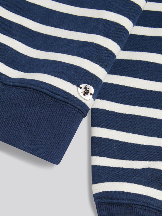 Womens Funnel Neck Stripe Sweatshirt Navy Iris