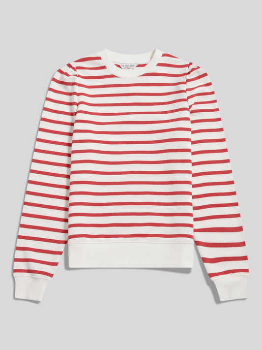 Womens Puff Sleeve Stripe Sweatshirt Mineral Red