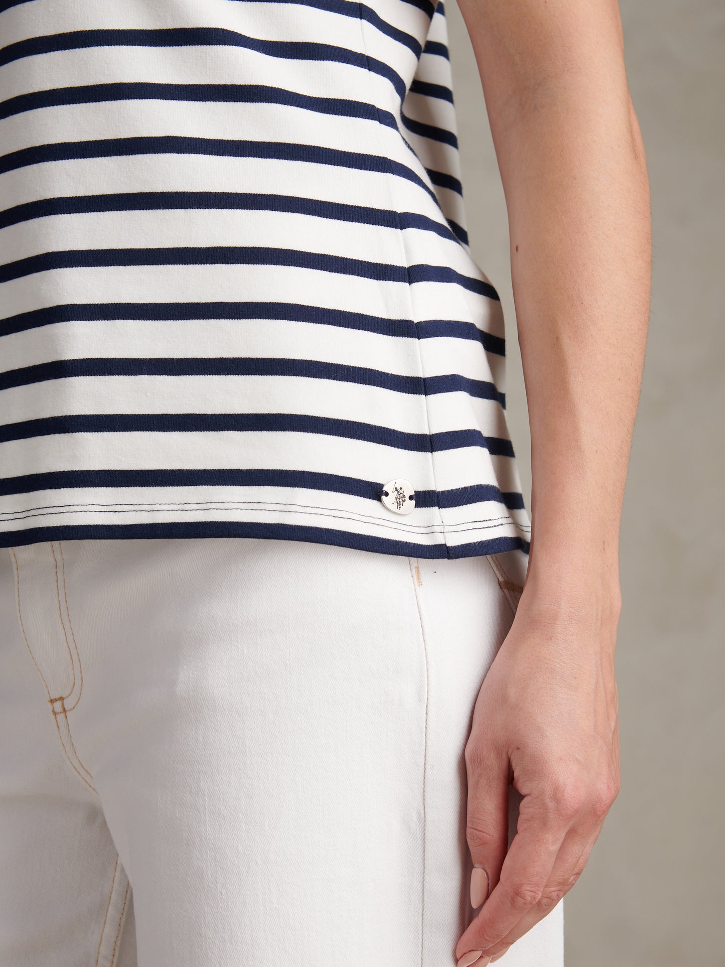 Womens Luxury Stripe Polo Top Marshmallow