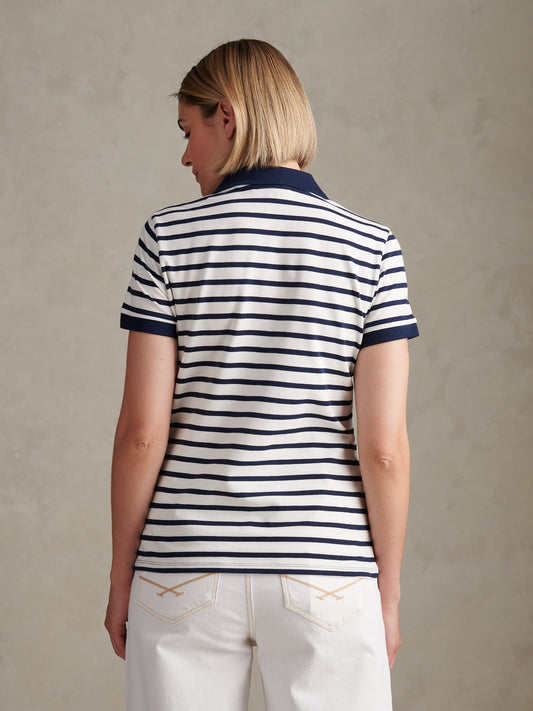 Womens Luxury Stripe Polo Top Marshmallow