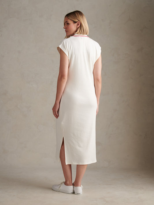Womens Cap Sleeve Stripe Midi Polo Dress Marshmallow