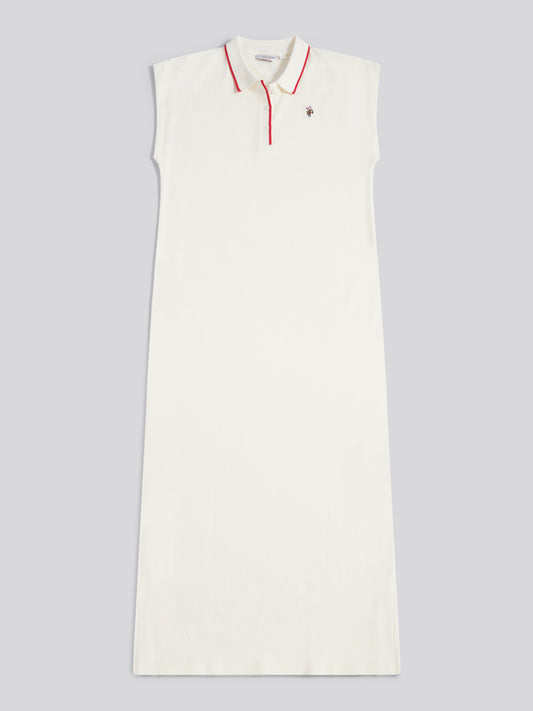 Womens Cap Sleeve Stripe Midi Polo Dress Marshmallow