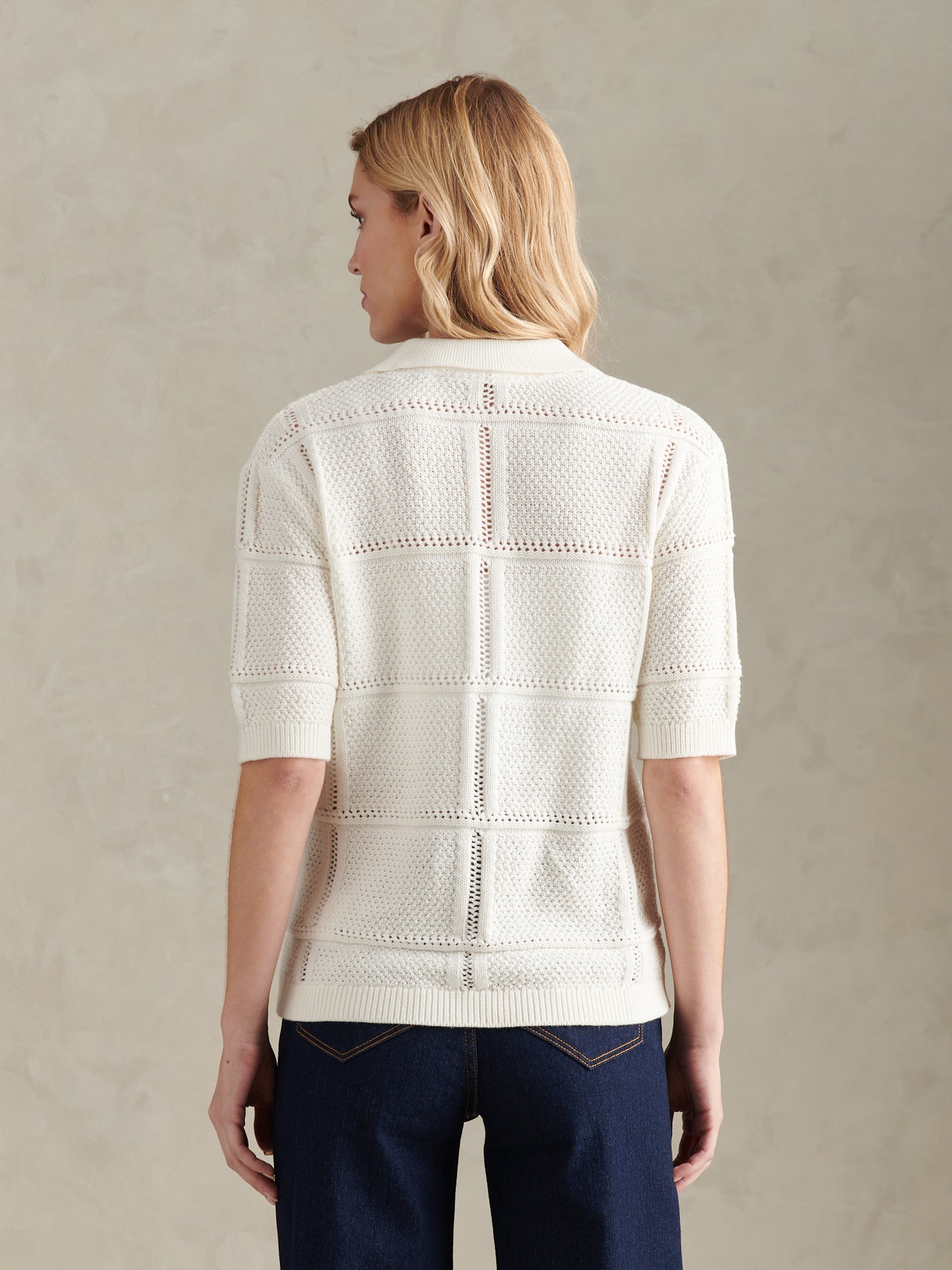 Womens Crochet Knit Polo Shirt Marshmallow