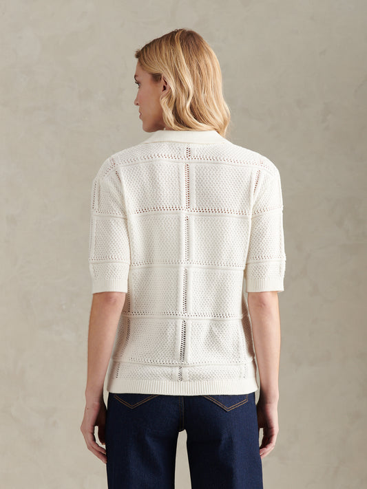 Womens Crochet Knit Polo Shirt Marshmallow