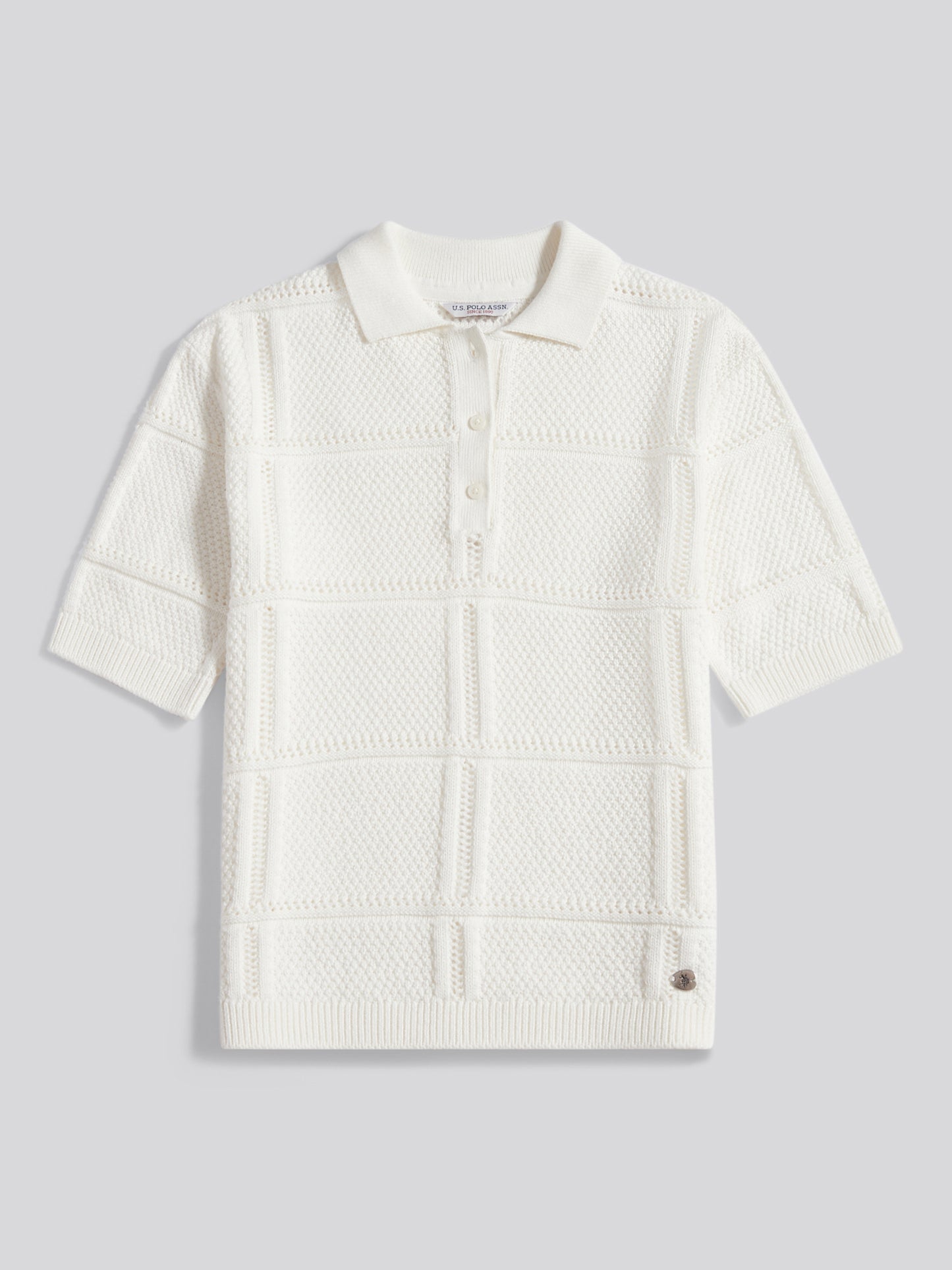 Womens Crochet Knit Polo Shirt Marshmallow