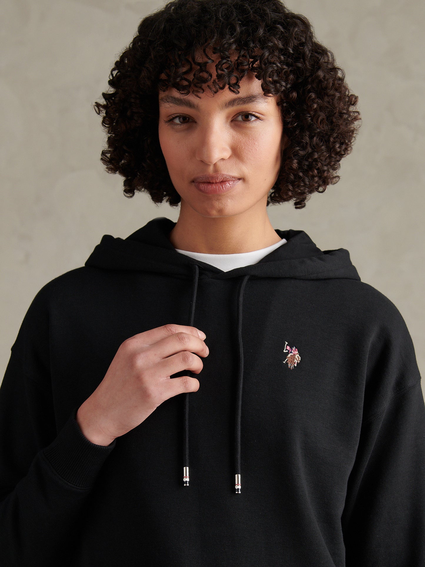 Womens Double Horsemen Logo Hoodie Black