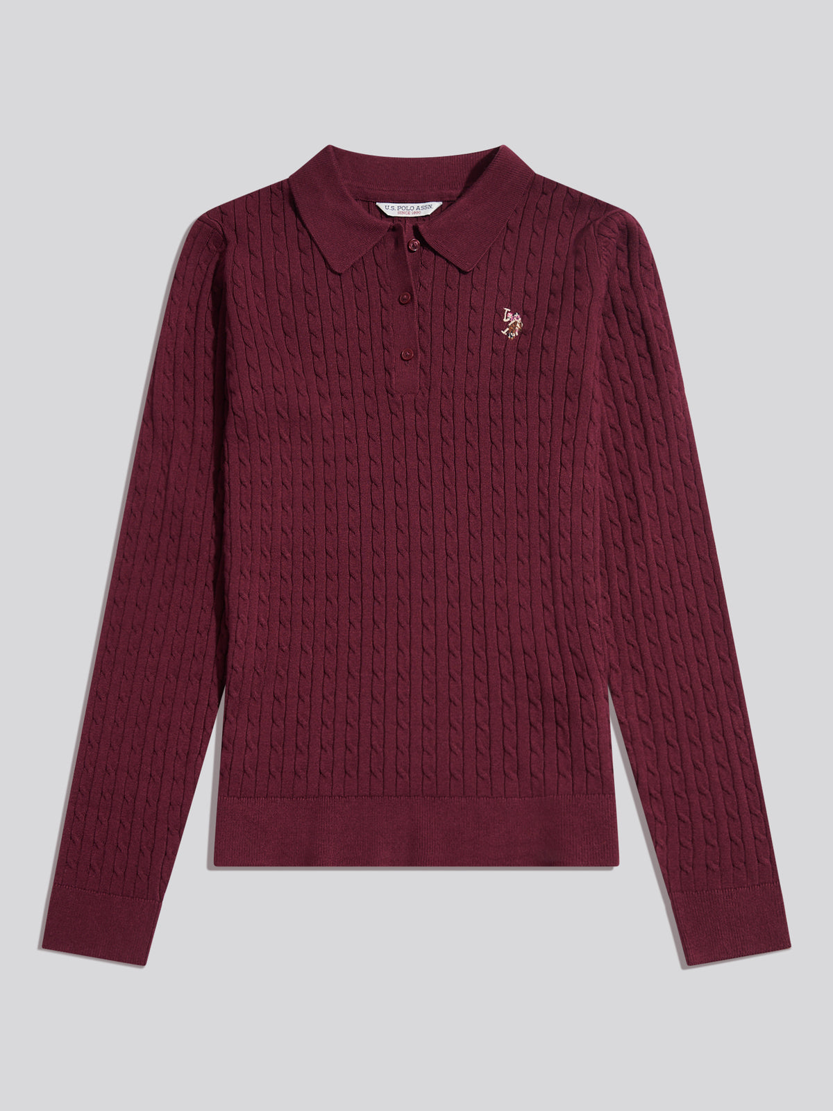 Womens Signature Cable Knit Polo Shirt Burgundy