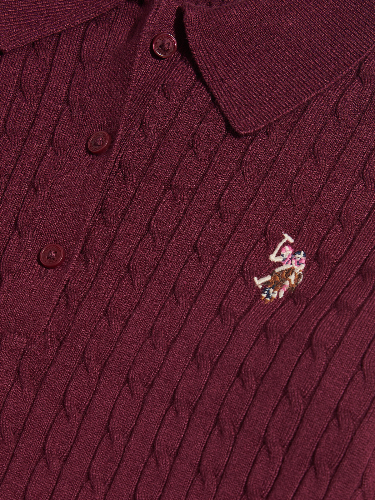 Womens Signature Cable Knit Polo Shirt Burgundy